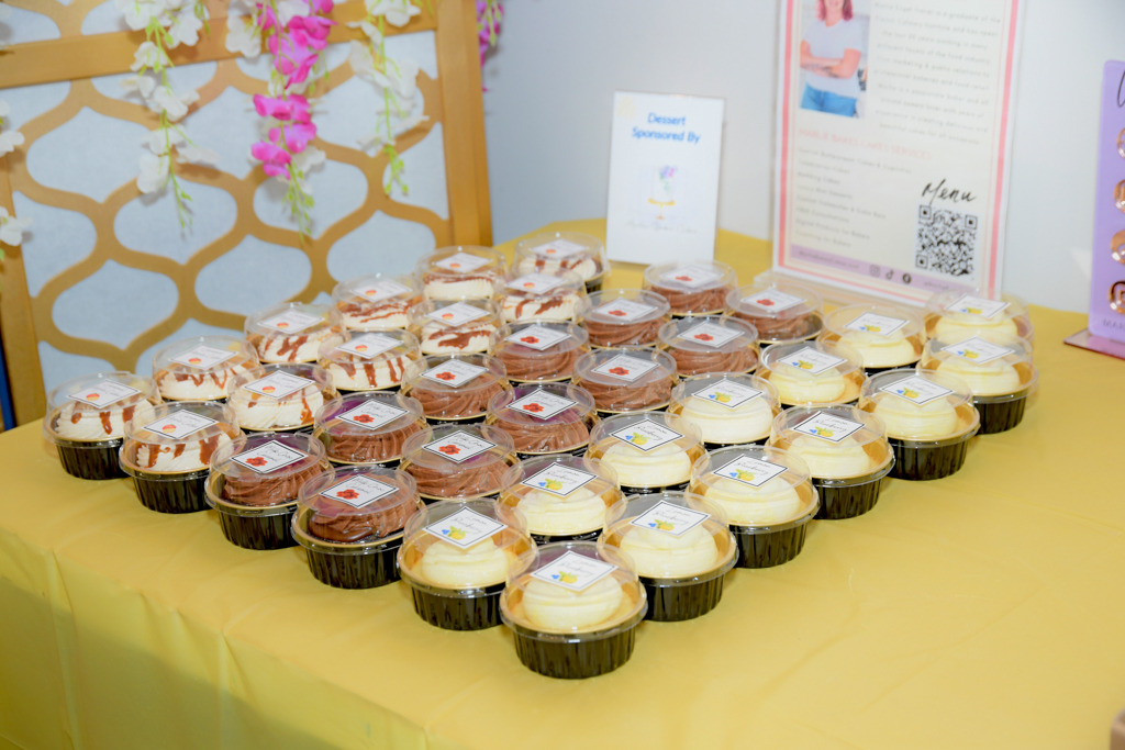 Cupcakes by Marlie Bakes Cakes displaying at the food table for the Canvas & Connections: Celebrating Women Business Owners event at Moda Studio in Fairfield, NJ.