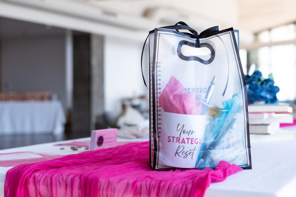 The Your Strategy Reset event swag bag at the Wave Resort.