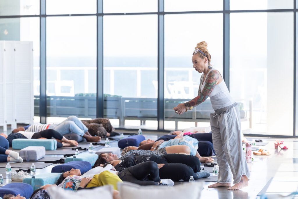 Somatic grounding session at the Your Strategy Reset event in the Wave Resort.